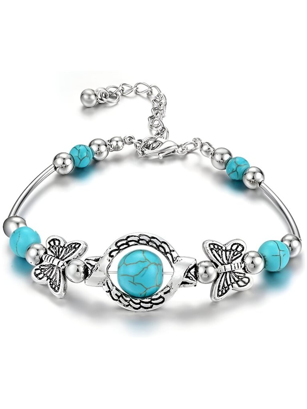Boho Turquoise Western Bracelet for Women Set Butterfly Turquoise Bracelet